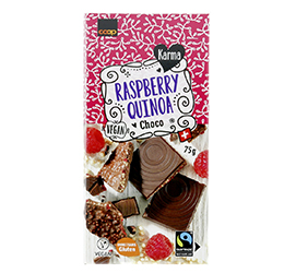 Coop Karma Fairtrade chocolate bar with quinoa & raspberry
