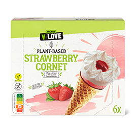 Migros V-Love strawberry cornet