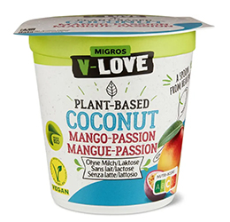Migros V-Love organic vegurt coconut-mango-passion fruit
